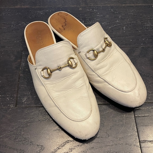 GUCCI white Horsebit Princetown Leather Slipper Loafers Mules Size 39 - Picture 1 of 9